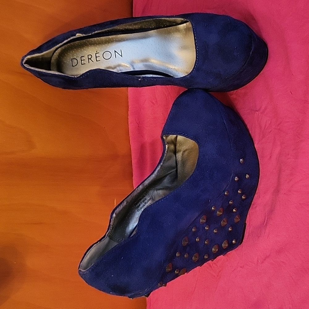 Womens Blue Faux Suede Dereon Wedge Heels